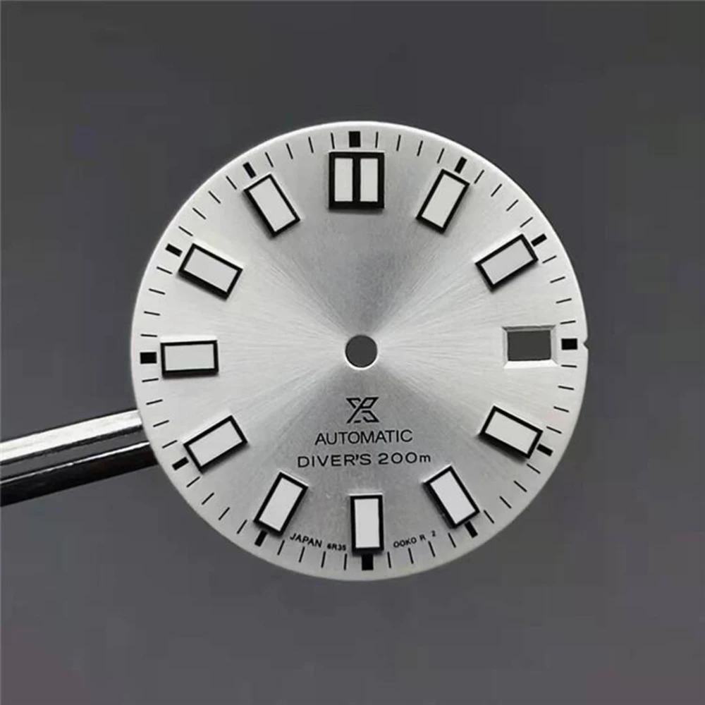 

28.5mm C3 Green Luminous Watch Dial Silver Color for NH35 Movement Modification Part Modified Watch Dial Accessories