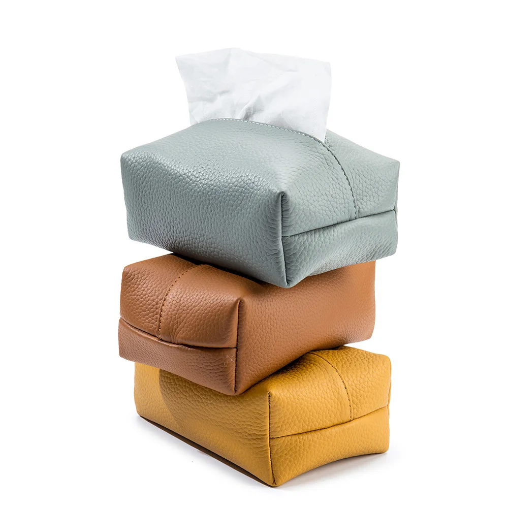

AC10 6 Solid Colors Optional New Genuine Top First Layer Cow Leather Versatile Car Convenient Kitchen Cowhide Tissue Holder Case