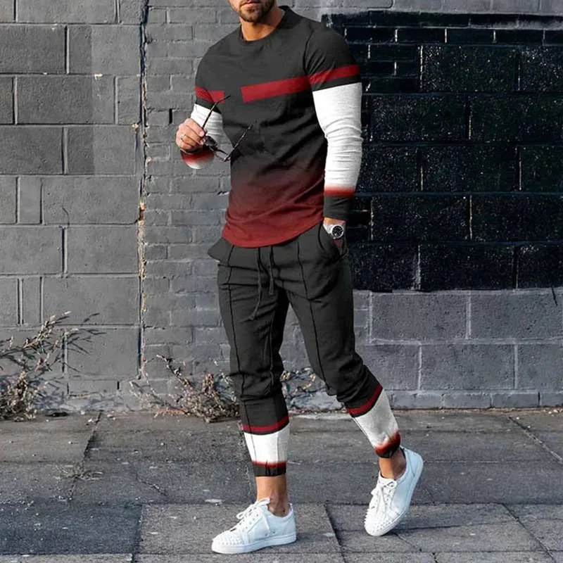 New Men's Business T-shirt Suit Autumn And Winter Fashion Streetwear Oversized O-neck Two-piece Outdoor Sportswear For Men