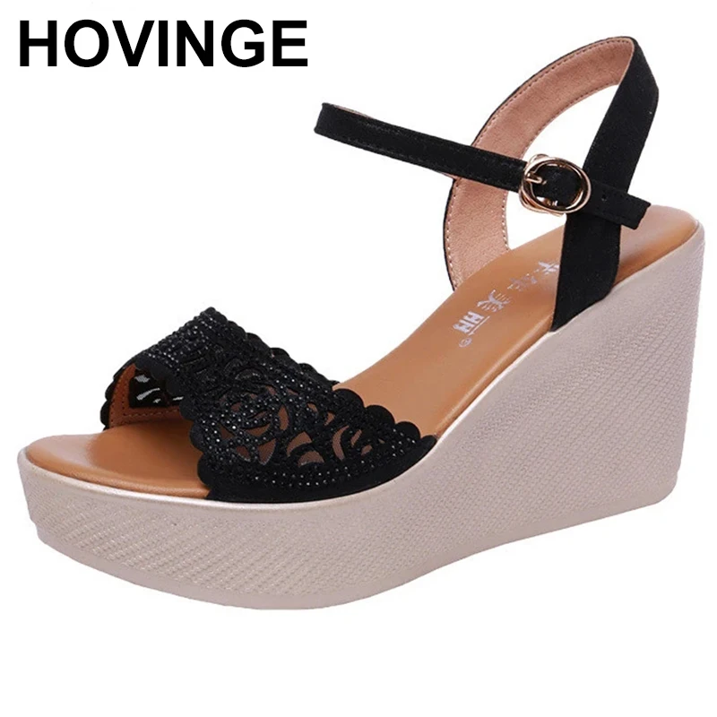 

Small Size 32-43 Floral Cutout Soft Leather Shoes Women's Platform Wedges Sandals 2023 High Heels Sandals for Office Beach Mom