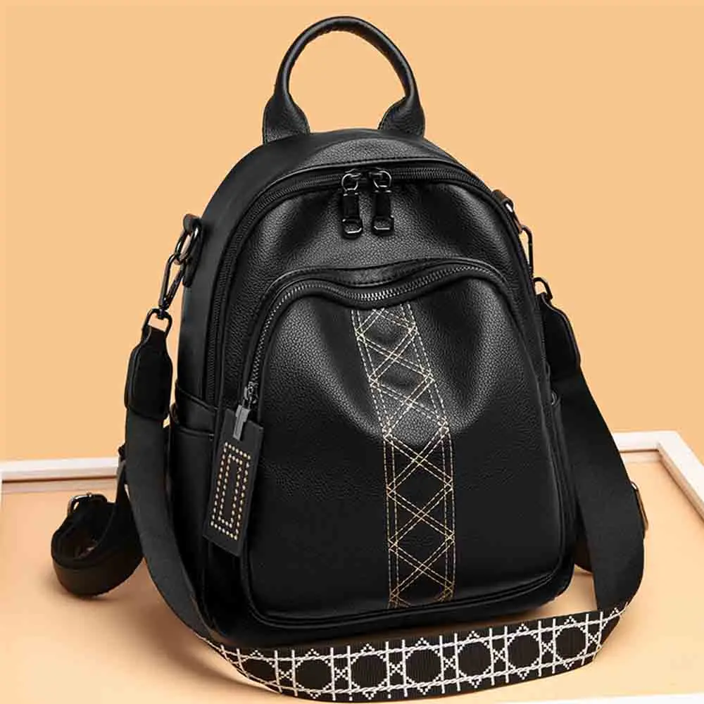 

High Quality PU Leather Backpack Women Shoulder Bag Solid Color Fashion Student School Bookbag Anti-theft Back Pack Mochila 2022