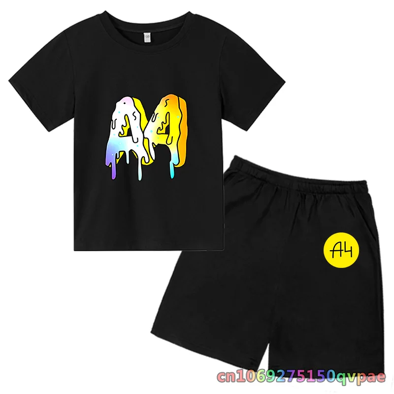 

Summer Children's Clothing A4 T-shirt Suit Boy Girl Casual Cartoon Game Print Round Neck 3-12 Years Toddler Short Sleeve Set