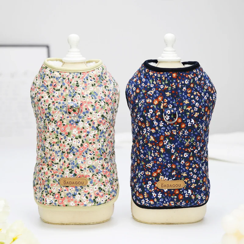 

Модная одежда для домашних животных куртка с подкладкой для собаки кошки зимний теплый жилет пальто с D-образным кольцом цветочный костюм д...