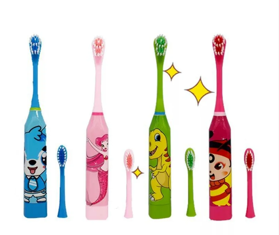 

2 Pcs Heads Children's Sonic Electric Toothbrush Cute Cartoon Teeth Whitening Toothbrush Soft Bristle Kids Double-sided Brush