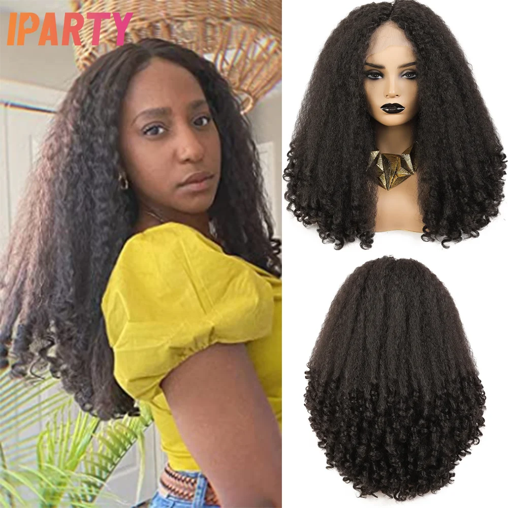 Iparty 20 Inches Synthetic Lace Wigs For Black Women Stylish New Style Black Color Average Size Heat Resistant Daily
