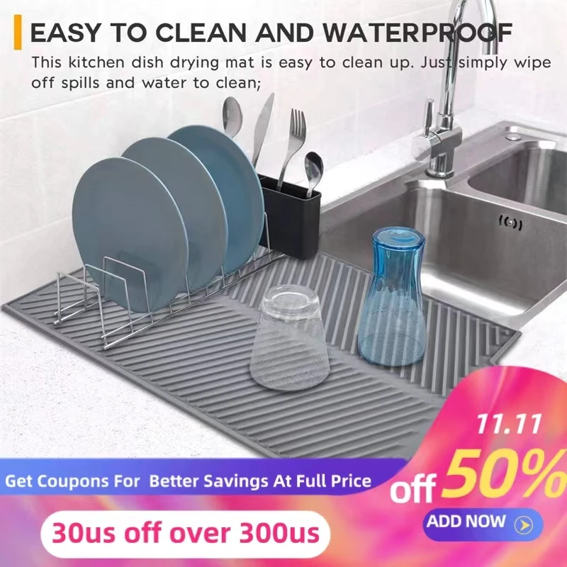 

Foldable Insulated Soft Rubber Dishes Protector Sink Mat Table Kitchen Home Anti Slip Drying Dishes Drain Mat Kitchen Sink Mat
