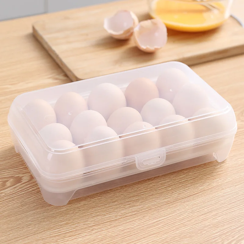 

Portable Egg Storage Box Egg Fresh Keeping Box with Lid 15 Grid Plastic Egg Box Food Container Kitchen Food Organizer