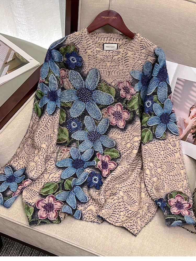 

Хит продаж, вязаный Свободный пуловер с круглым вырезом и принтом бриллиантов для отдыха, свитер 2023, Зимняя Новая модная женская одежда