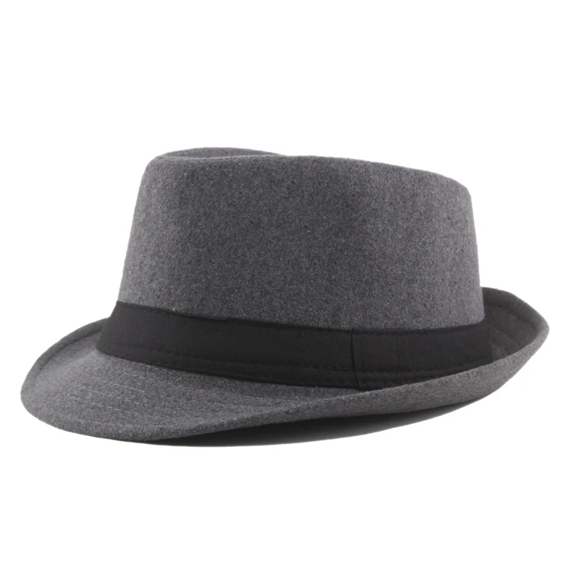 

New Classic Men's Dad Fedora Hats For Gentleman Faux Woolen Jazz Church Cap Women Fedoras Autumn Winter Wide Brim Felt Top Hat