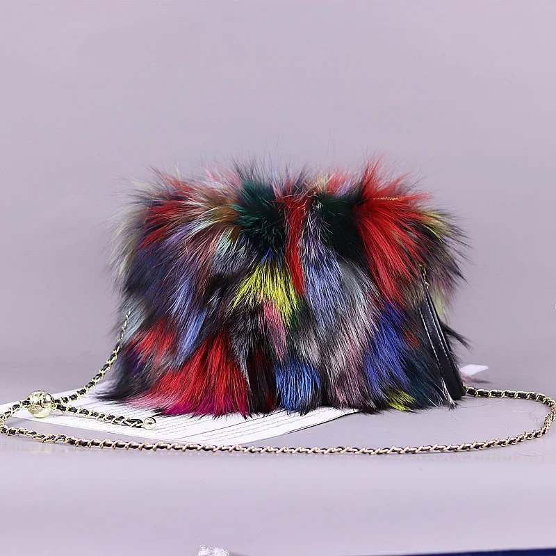 

Fur Bag Autumn And Winter Real Fur Bags Fluffy Fox Fur Messenger Bags For Female Luxury Fur Handbag Warm Plush Handbag