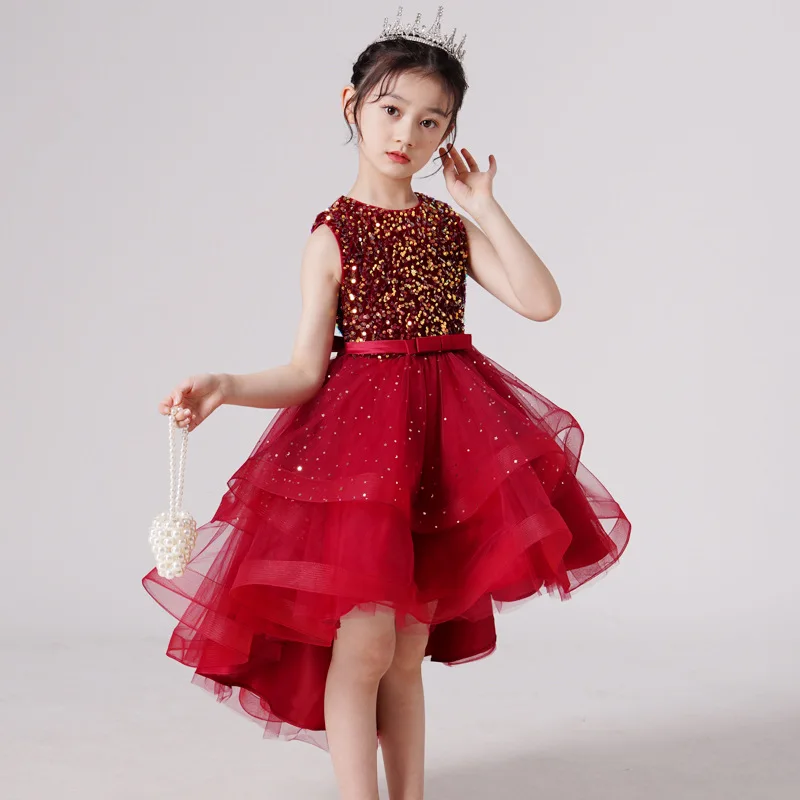 

Girls Summer New Sleeveless Sequins One Piece Dress Long Princess Cute Birthday Party Dress Teenagers Catwalk Skirt 3 -15 Year
