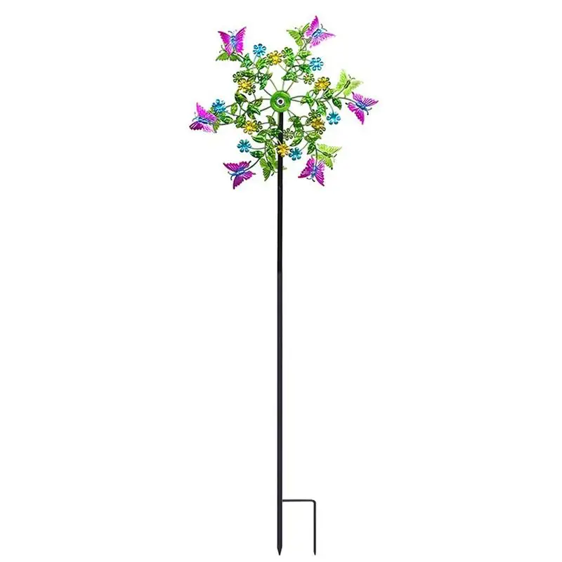 Colorful Wind Spinner Wrought Iron Stakes Patio Rotating Windmill Outdoor Decoration