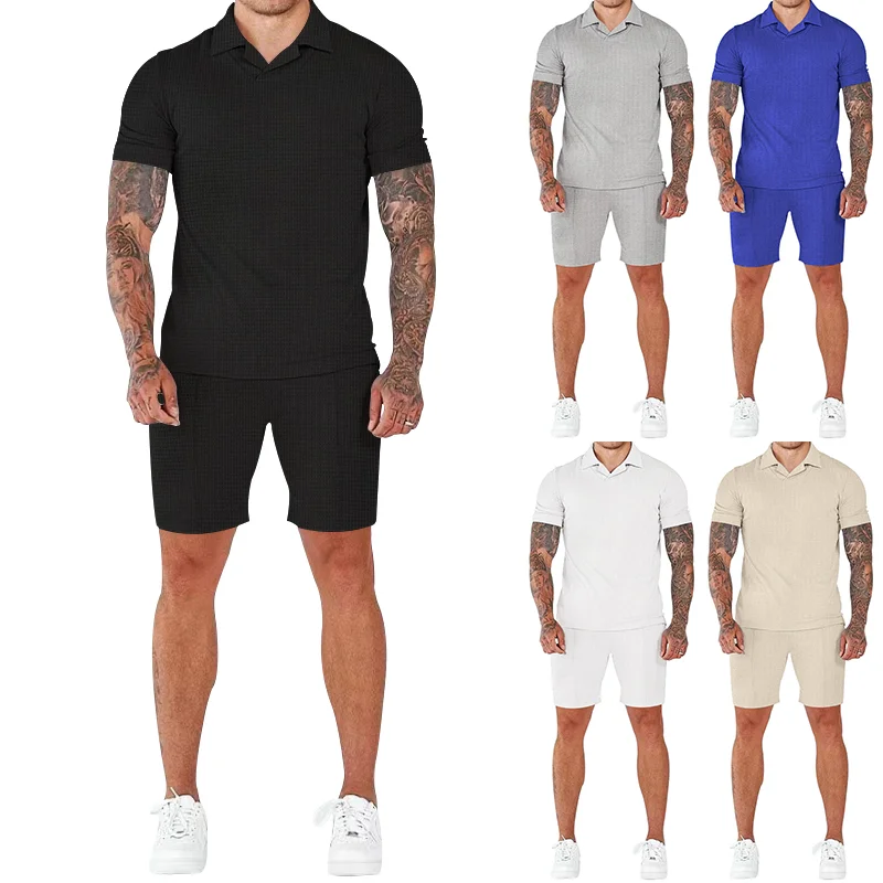 New Men's Sportswear Set, Casual Solid Color Crewneck Shirt, Sportswear, Fitness Sports Two-piece Set