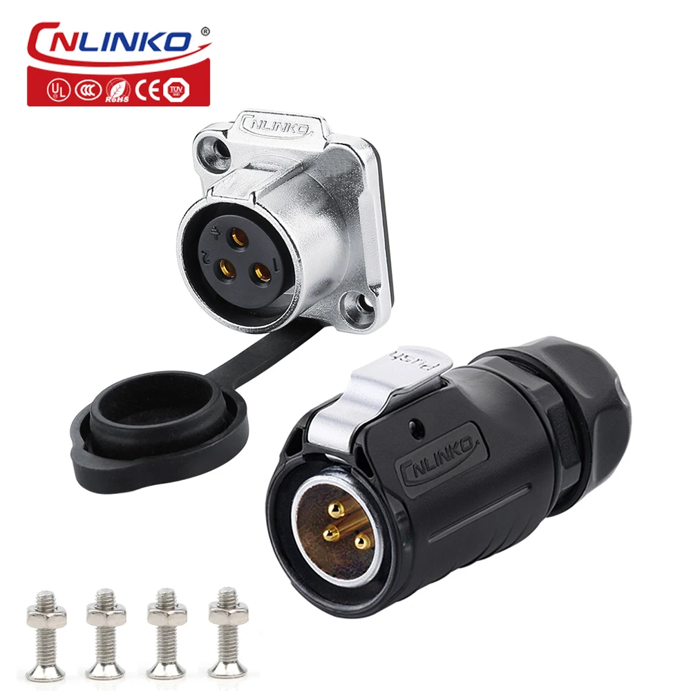 

Cnlinko M20 IP67 Waterproof 20A 500V AC Power 3 Pin Connector Industrial Circular Male Female Socket for Solar LED Panel Speaker