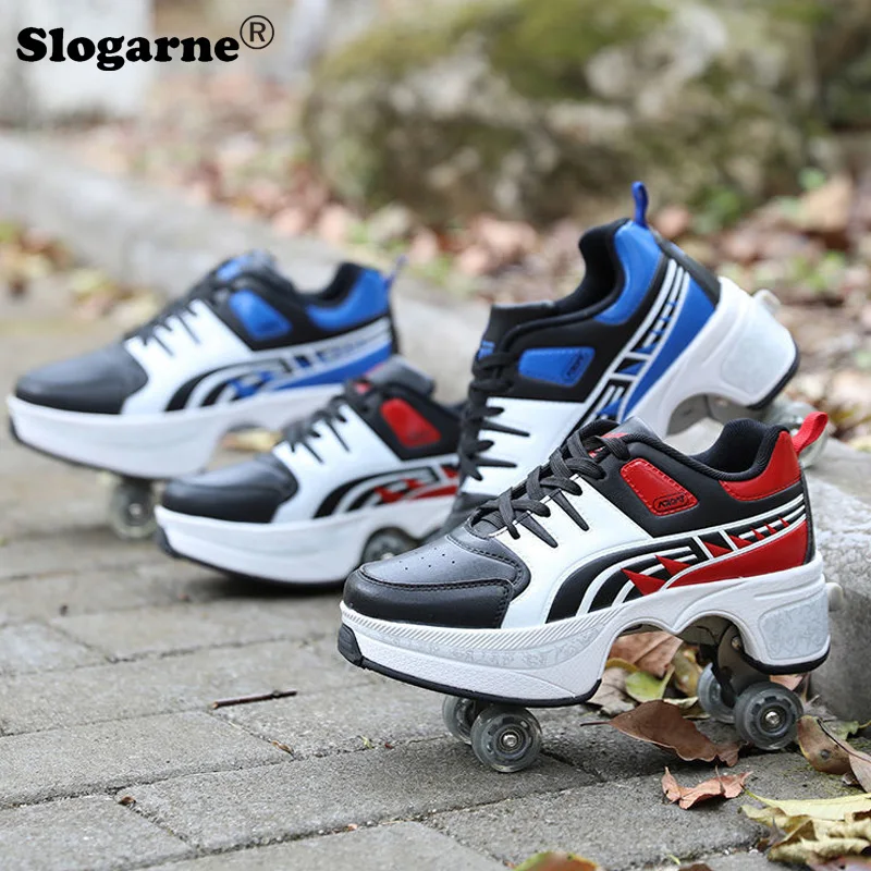 

Kids Leahter 4 Wheels Roller Skates Shoes Casual Deformation Parkour Sneakers Boy Rounds Running Sport Skate Shoes Inline Saktes