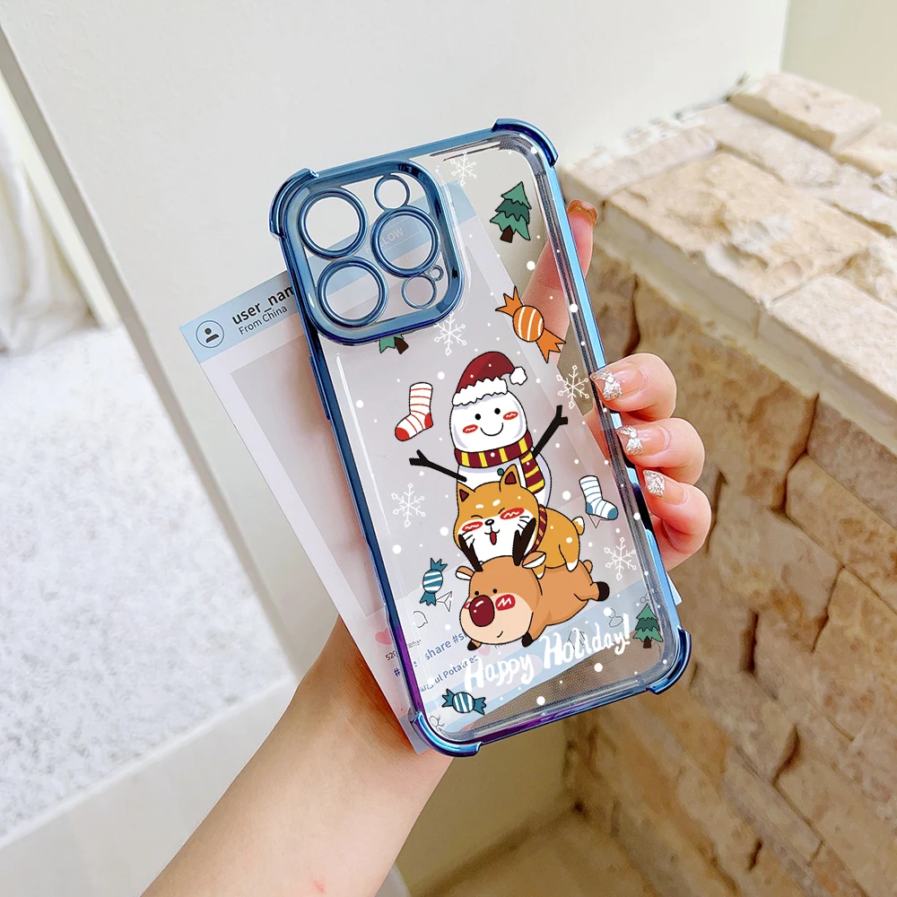 Christmas Cute Animals Plating Case For Infinix Hot 40i 30 30i 10s 9 Play Smart 8 7 Note 40 Spark Go Shockproof Anti-Fall Cover