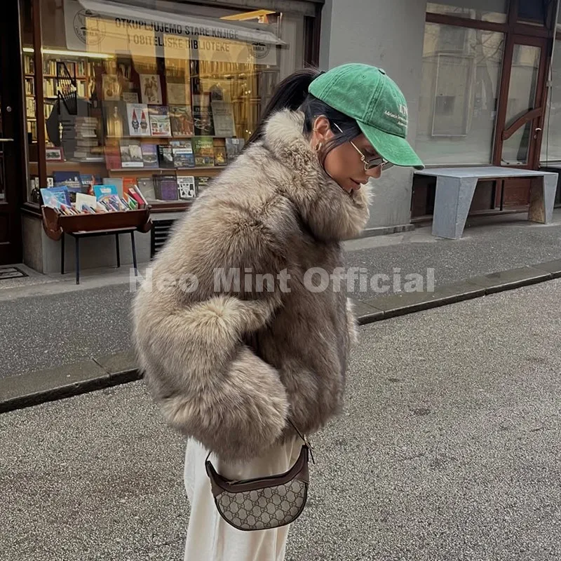 Фото Neo Mint New Blogger Fashion 2025 Осень Зима Пуловеры из искусственного меха Женская куртка из искусственного лисьего меха Пальто Шикарный уличный толстый джемпер для девочек №3