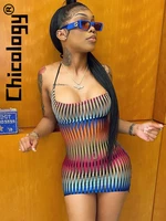 chicology color tie dye halter backless bandage bodycon sexy mini dress party club vacation streetwear summer y2k women clothes