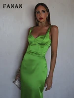 green slim maxi dress for women elegant fashion strap sleeveless satin dresses summer sexy backless club party dress outfit 2022