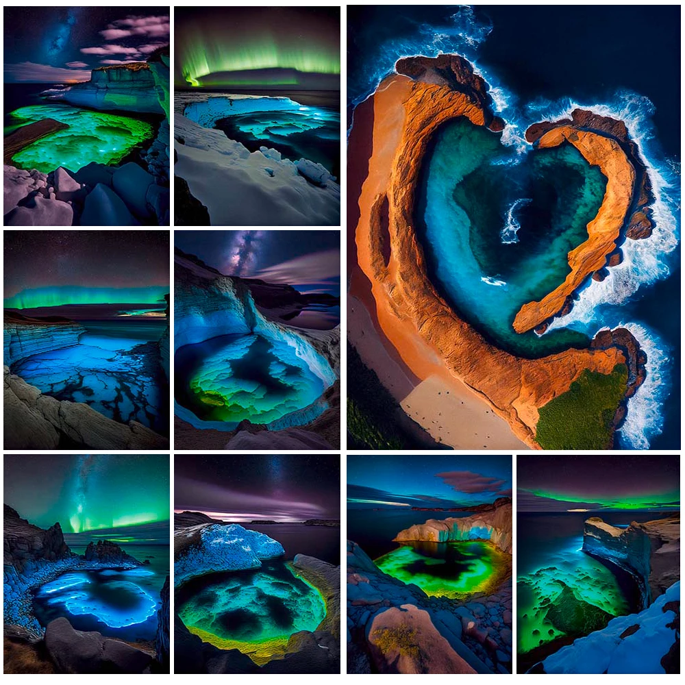 

Aurora Natural Scenery Seawater Landscape Poster Wall Art Canvas Painting Home Decor Wall Pictures For Living Room Unframed