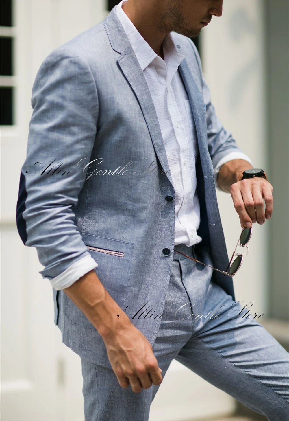 

2 Pieces Business Men Suits Smoking Blue Costume Homme Tailor Wedding Tuxedos (Jacket+Trousers) Custom Made