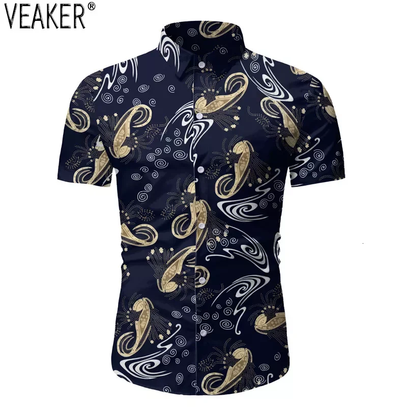 

2023NEW New Men's Short Sleeve Printed Shirts Male Slim Fit Floral Print Casual Basic Tops M-3XL