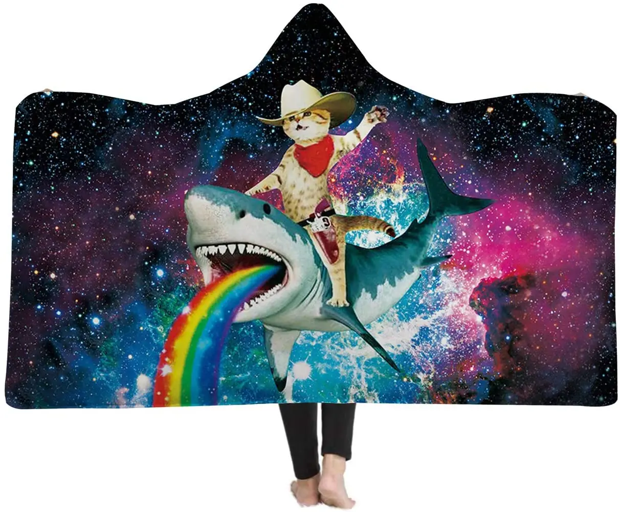 

Одеяло с капюшоном для кошек и верховой езды, акулы, галактика, переносное одеяло, плюшевое одеяло, капюшон, пончо для мужчин и женщин, мягкое...