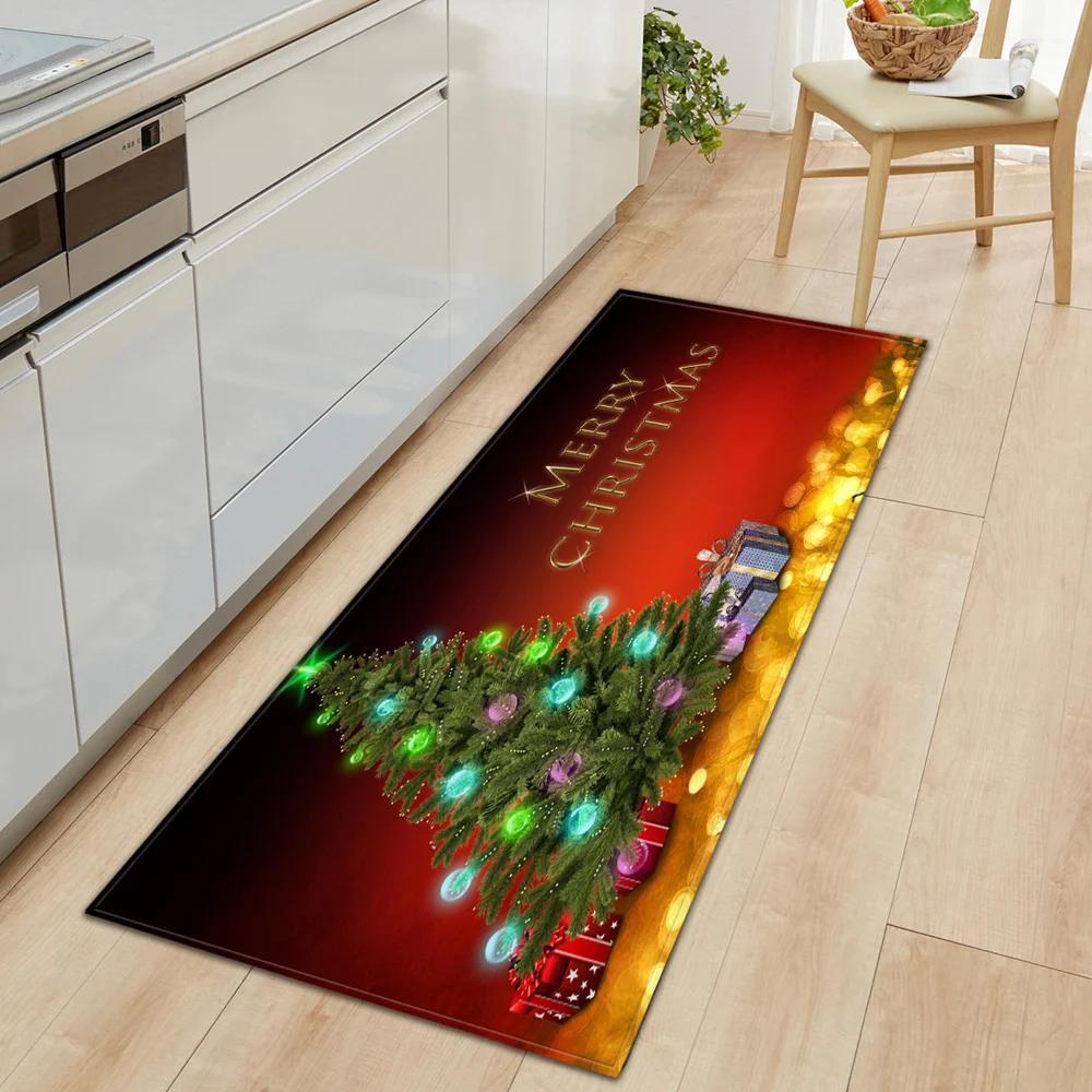 

Christmas Kitchen Carpet Living Room Bedroom Floor Anti-Slip Foot Mat Bath Door Entrance Doormat Home Hallway Balcony Decor Rug