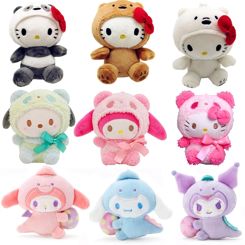 

10Cm Kawaii Sanrio Plush Anime Hello Kittys Cute Beauty Cos Brown Bear Soft Plushies Stuffed Doll Pendant Toys for Girls Gift