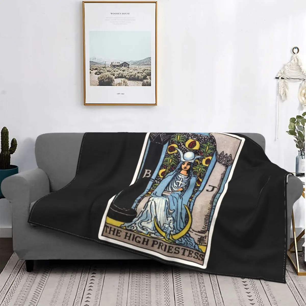 

High Priestess Tarot Card Blanket Velvet Spring/Autumn Rider Portable Lightweight Throw Blankets for Bedding Bedroom Rug Piece