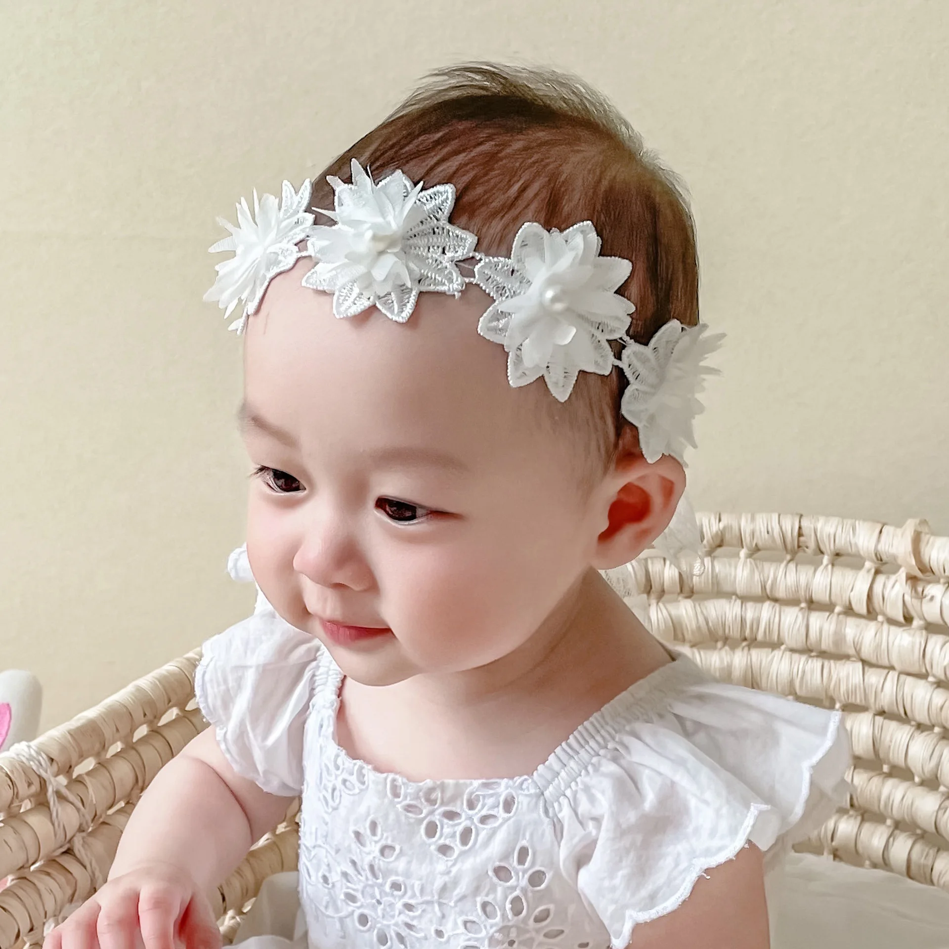 2pcs Headband for Baby Hair Accessories Kids Girl Flower   Wedding Birthday Hairwear White   Christening