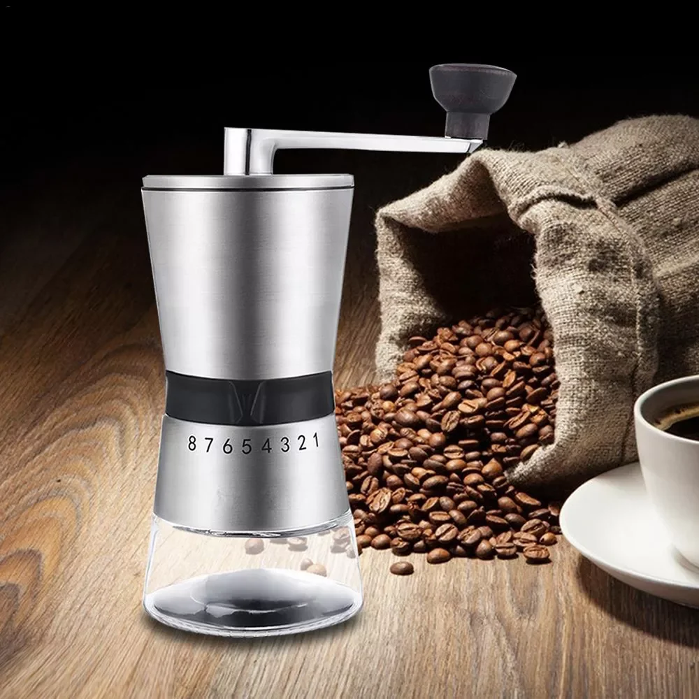 

1Set Manual Coffee Grinder Stainless Steel Ceramic Burr Portable Hand Crank Grinder Hand Grind Coffee Machine Kitchen Tools Acce