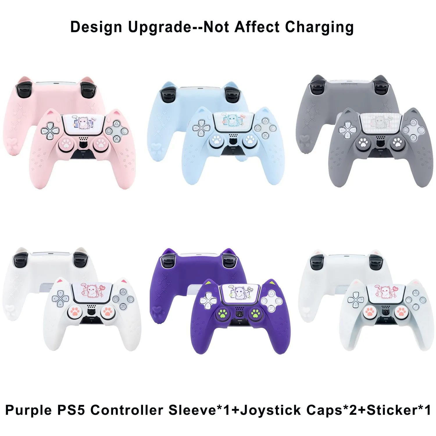 

GeekShare Protective Sleeve for PS5 Controller Cat Paw Anti-Slip Silicone Case Cover with Joystick Caps,Fit the Charging Base