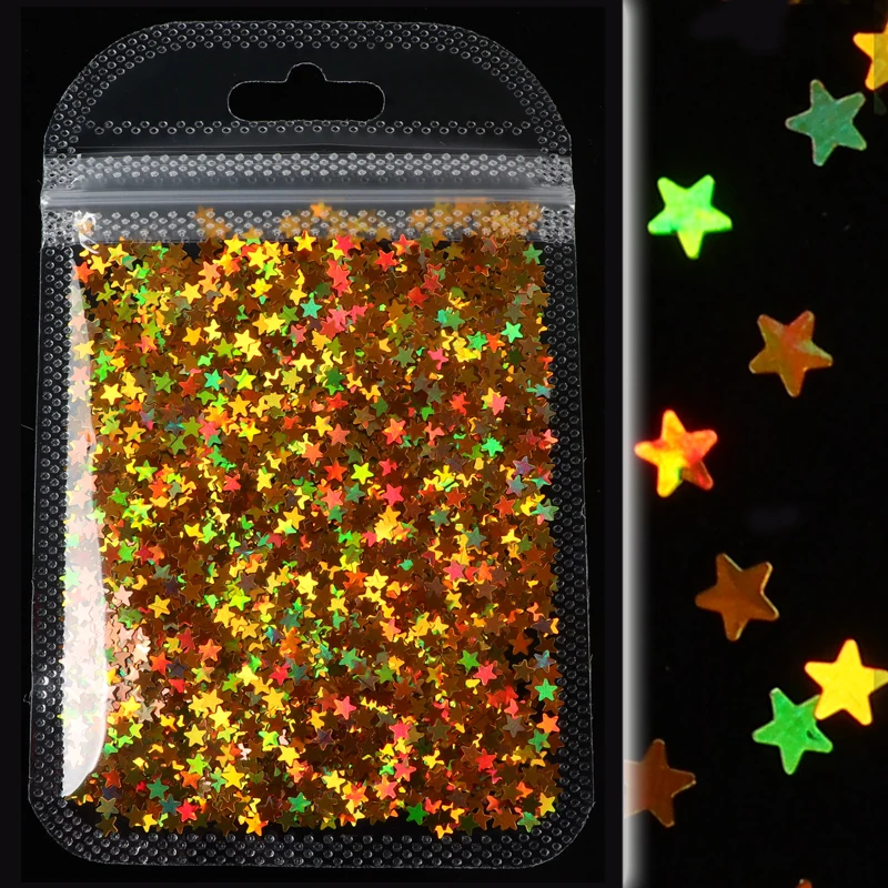 Голографическая звезда художественное оформление ногтей блестящие 3D золотые