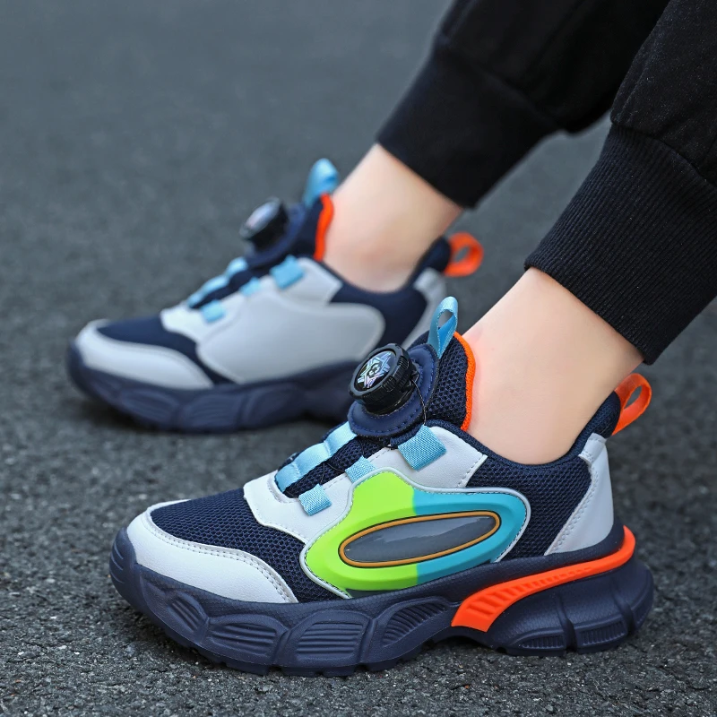 

Детские кроссовки для бега XZVZ для мальчиков и девочек, легкие кроссовки с пуговицами и спиннером, детская спортивная теннисная обувь, дышащая школьная обувь