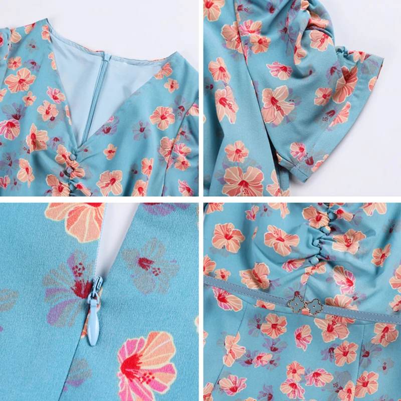 Женское шифоновое платье с V-образным вырезом голубое повседневное облегающее