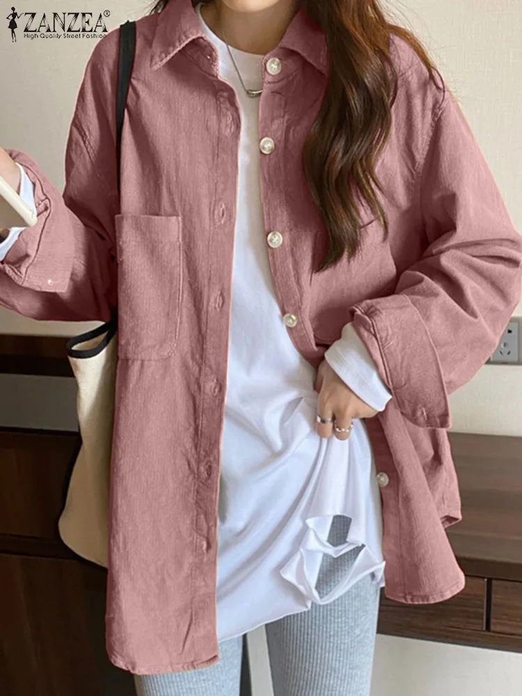 

Женская Вельветовая рубашка с длинным рукавом, с отворотом