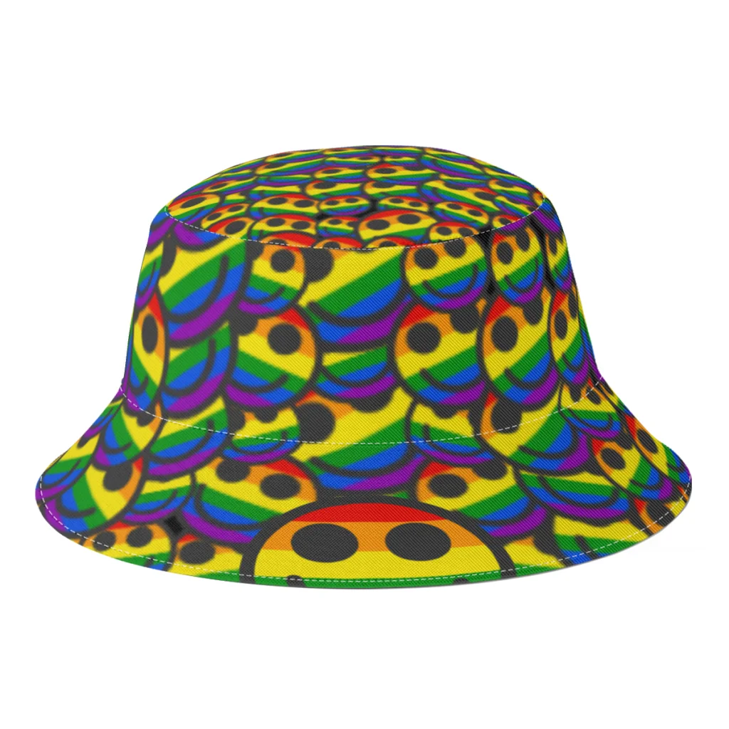 Spring Summer Rainbow Smile Bucket Hats for Boy Girl Funny Smiley Fisherman Hats Seaside Panama Hat