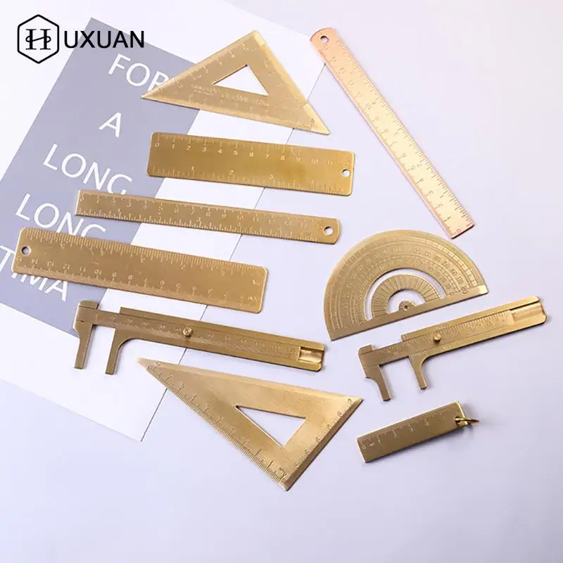 

Vintage Brass Straight Ruler For Students Creative Metal Triangle Ruler Protractor Stationery Measuring Tool School Supplies