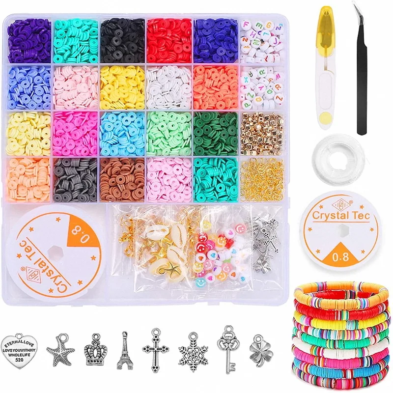 Набор Бусин 6 мм из полимерной глины плоские бусины 24 радужного цвета для