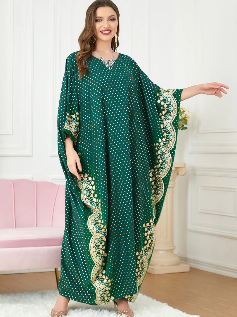Morocco Party Dress Muslim Women Abaya Prayer Polka Dot Caftan Bat Sleeve Robe India Abayas Dubai Turkey Longue Vestidos Largos