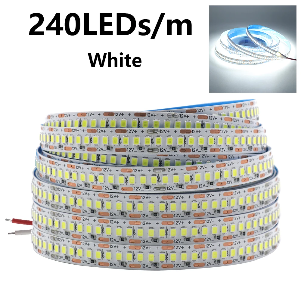 Светодиодная лента 12В 5м белая SMD 2835 120/240 светодиодов/м