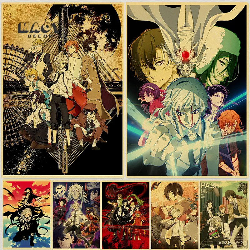 

Japanese Anime Bungo Stray Dogs Wall Stickers Kraft Poster Retro Style Art Print Posters Living Room Home Wall Decor Stickers
