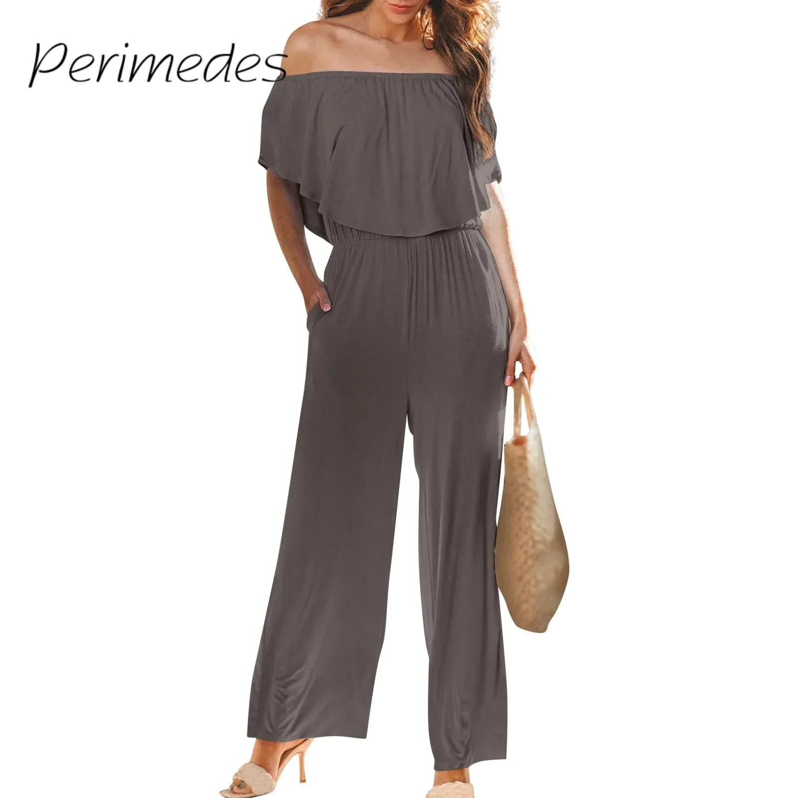 Женский однотонный повседневный комбинезон с открытыми плечами уличная мода