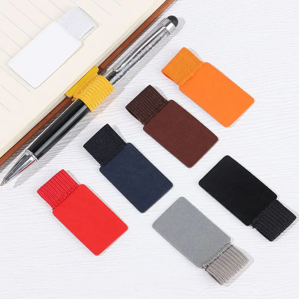 

8 Colors Self-adhesive Pen Holder Leather Pen Clip Pencil Holder Elastic Loop for Notebook Journals Clipboards Porta Penne