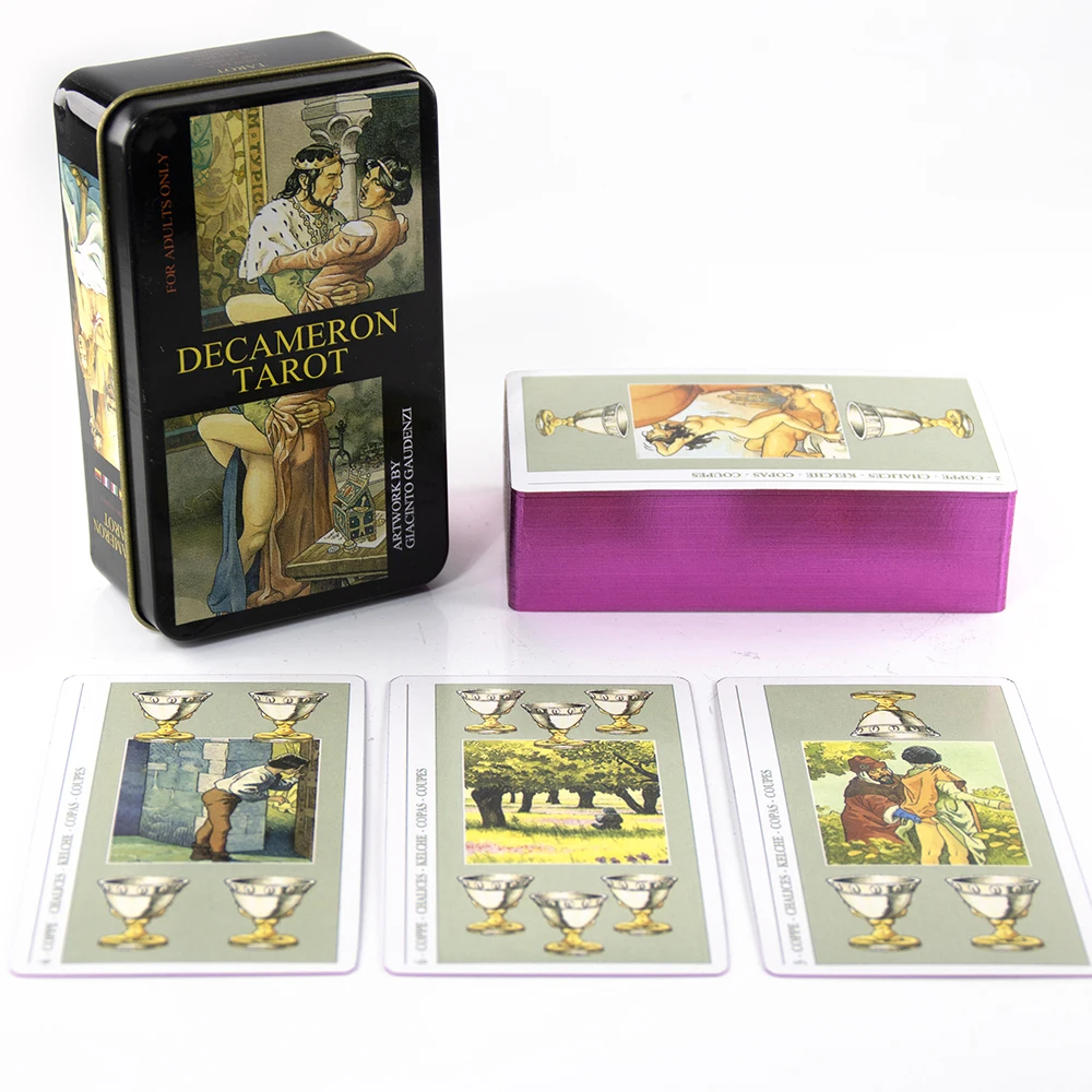 

Decameron Tarot Deck with Gold Edges In A Tin 78 Pcs Board Game Mysterious Divination Deck Party Games Vintage Color Cards