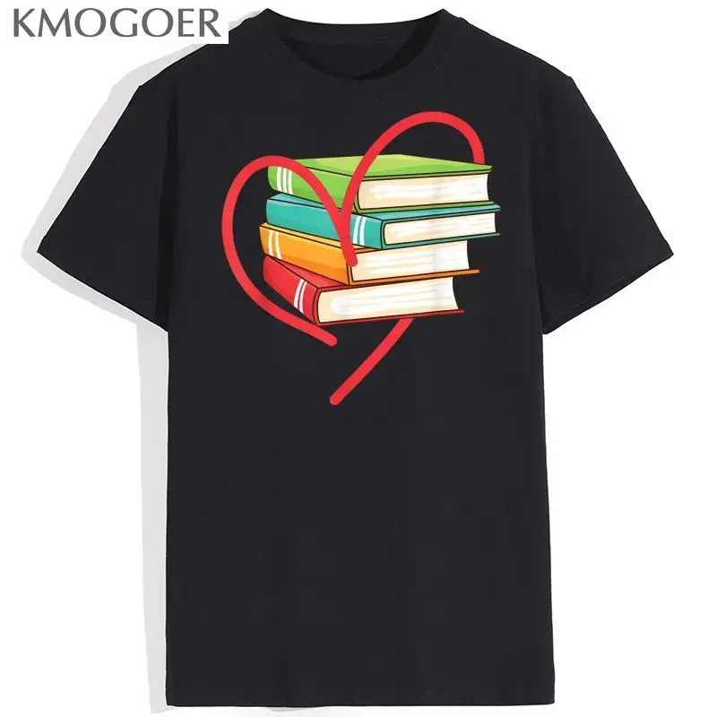 

Модная забавная футболка для мужчин и женщин с надписью «I Love Read» в виде сердца и книг, футболка большого размера с мультипликационным дизай...