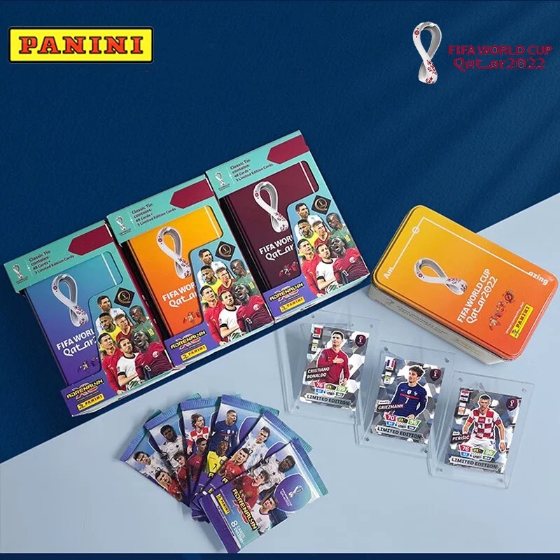 

2022 Qatar World Cup Panini Original Football Star Card Neymar Messi Ronaldo Collection Metal Box Fan Club Carnival Souvenirs