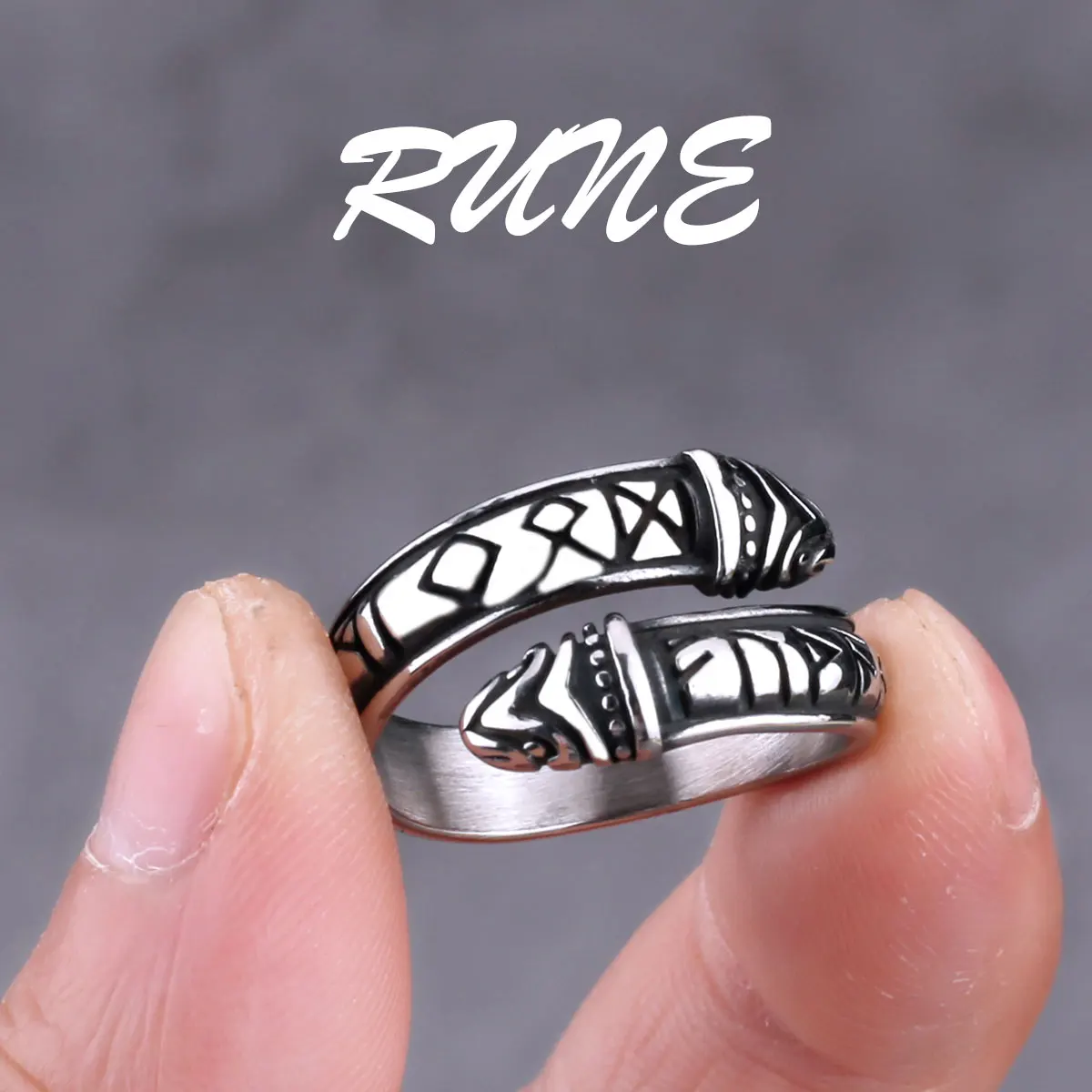 

316L Stainless Steel Viking Dragon Rune Men's Ring Nordic Retro Punk Domineering Amulet Jewelry Ring Wholesale