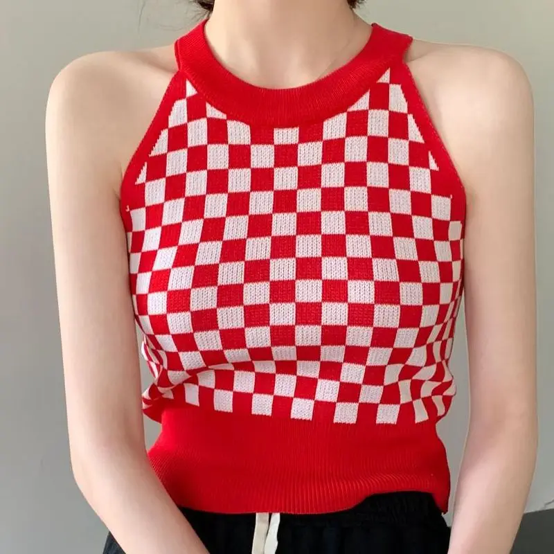 Женская Трикотажная майка с круглым вырезом без рукавов |